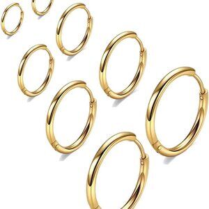 316L Surgical Stainless Steel Huggie Hoop Earrings 6mm 8mm 10mm 11mm 12mm 14mm H